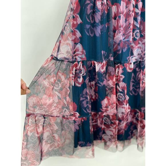 Candalite Womens Blue Purple Floral Lined Knee Length Dress NEW Small - Picture 8 of 11